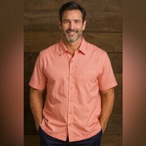 Mens Cubavera Salmon Button-down short-sleeve T-shirt Size X-large 55% linen